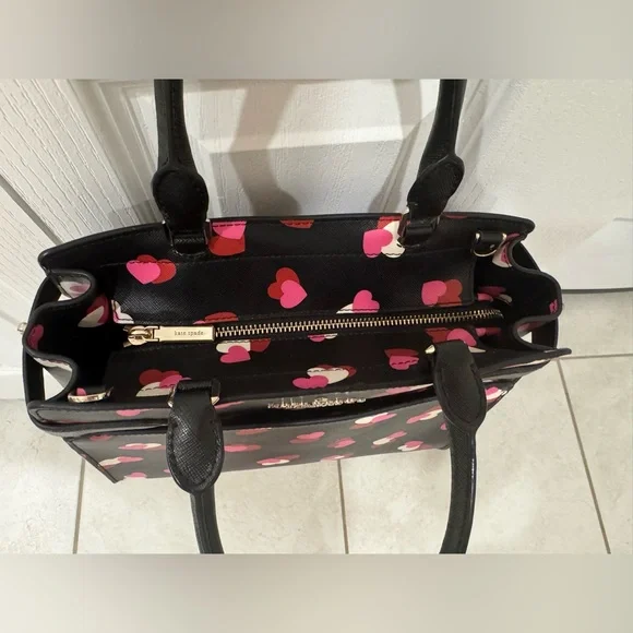 Kate Spade Black Satchel with Pink and Red Hearts - Picture 4 of 13